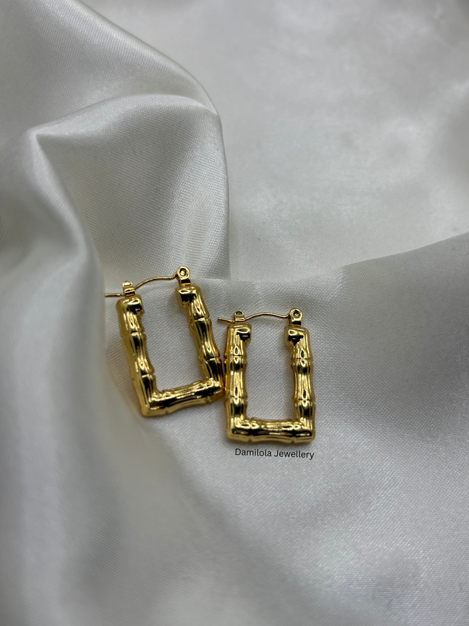 Gold ‘Brooklyn’ Bamboo Rectangle Hoops