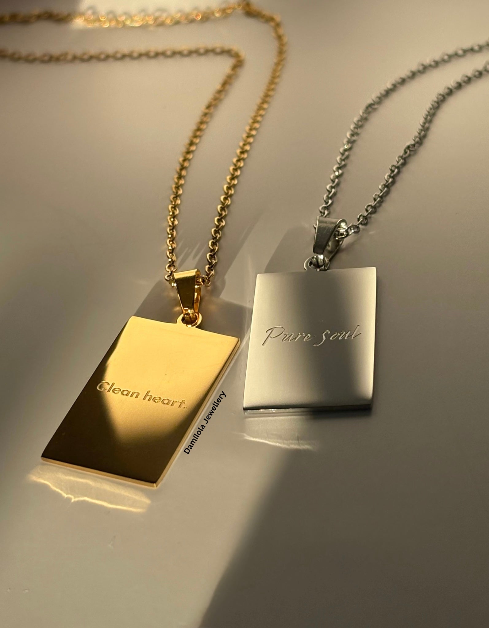 ‘Clean heart. Pure soul’ Necklace - Gold/Silver - Double sided