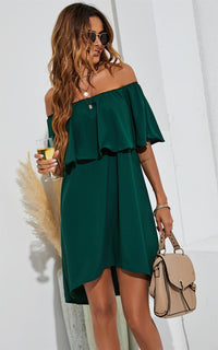 Bardot Frill Off Shoulder Mini Dress In Green
