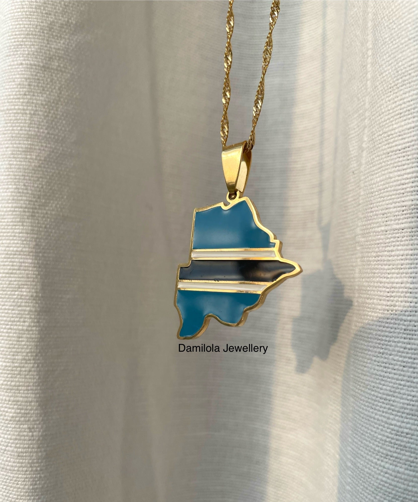 Botswana Flag Map Necklace - Gold
