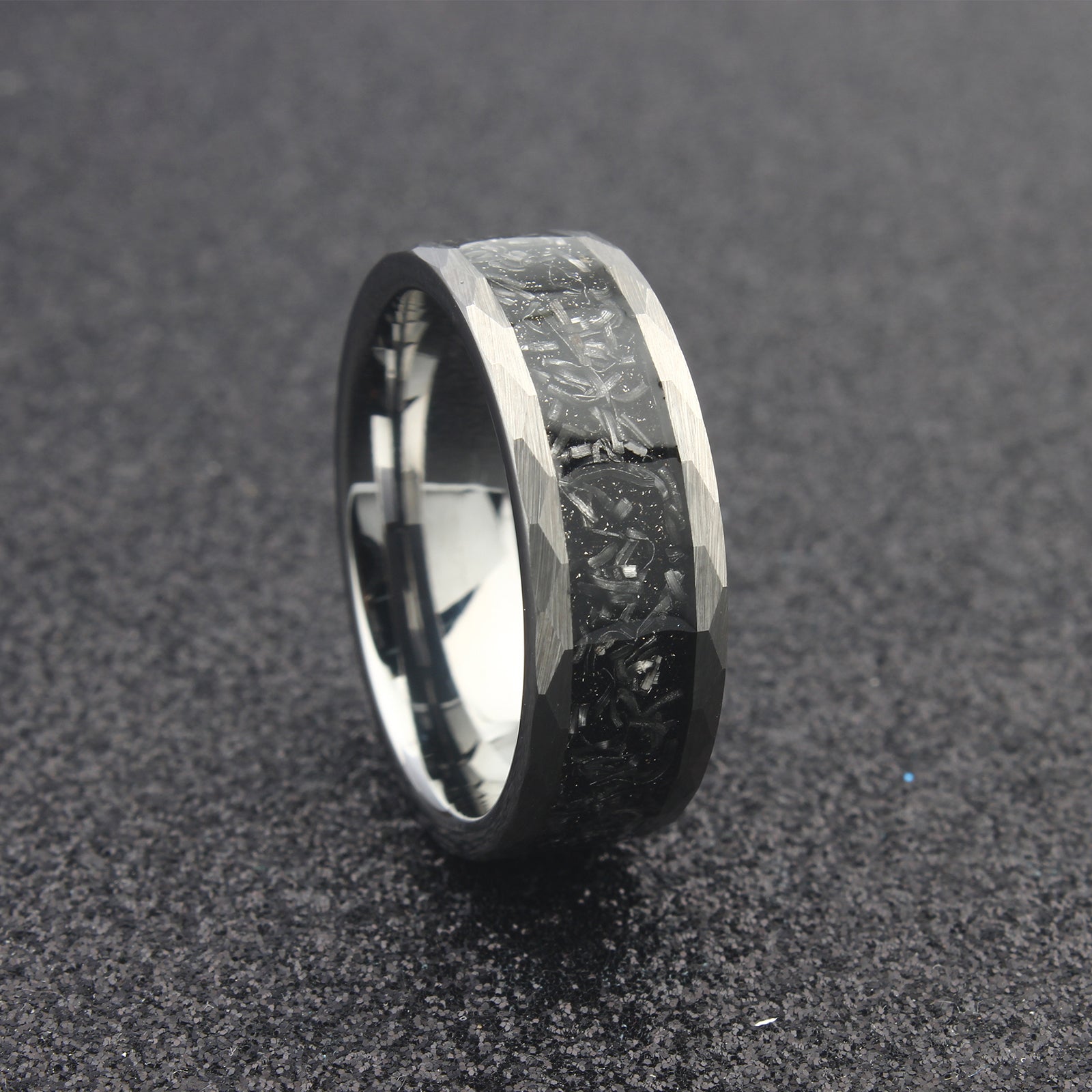 The Betelgeuse - 8mm Polished Tungsten & Meteorite Inlay Ring