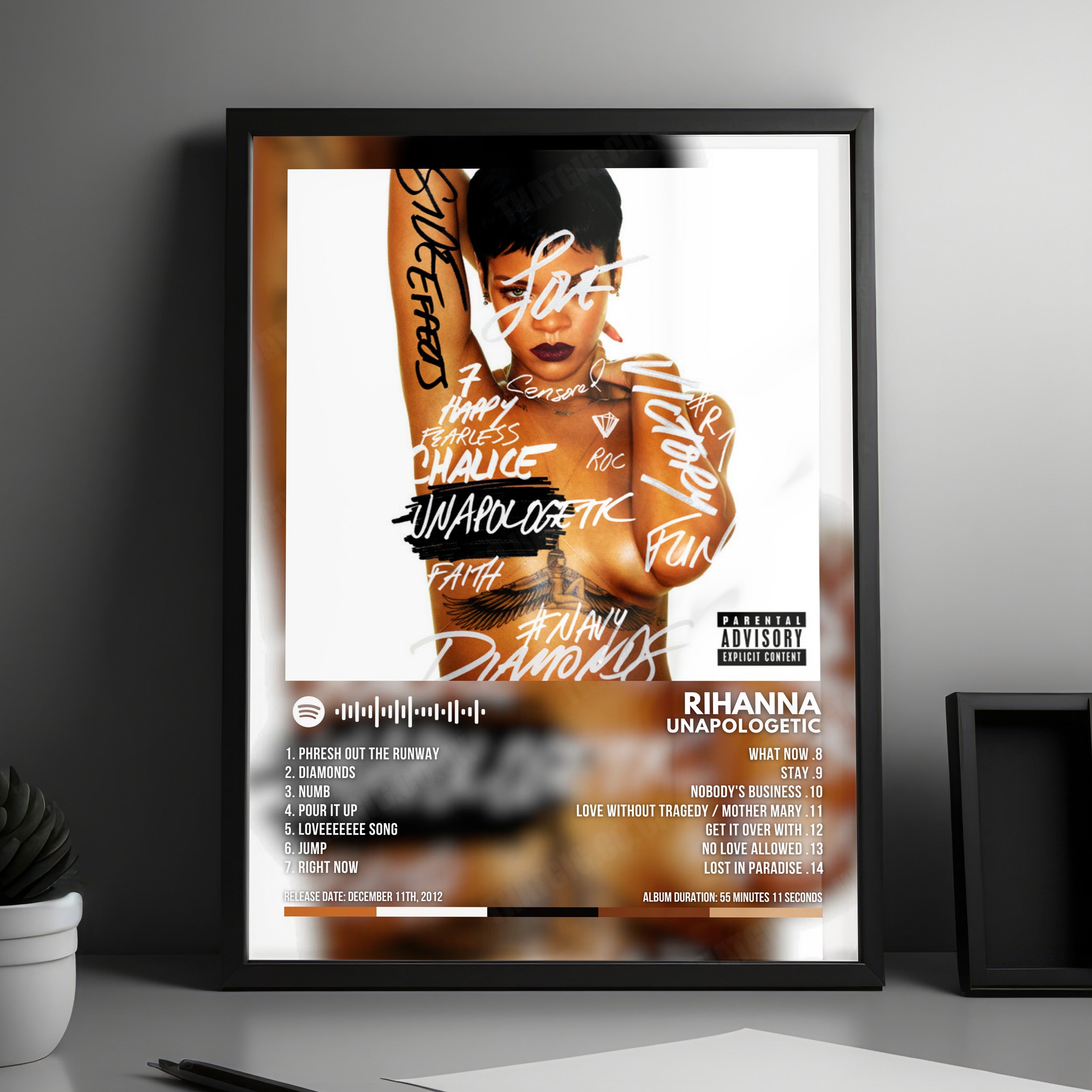 Rihanna "Unapologetic" Album Cover Poster - with Complete Tracklist