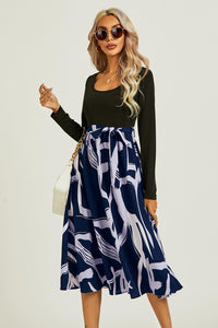 Printed 2 In 1 Midi Dress Long Sleeve Top In Navy