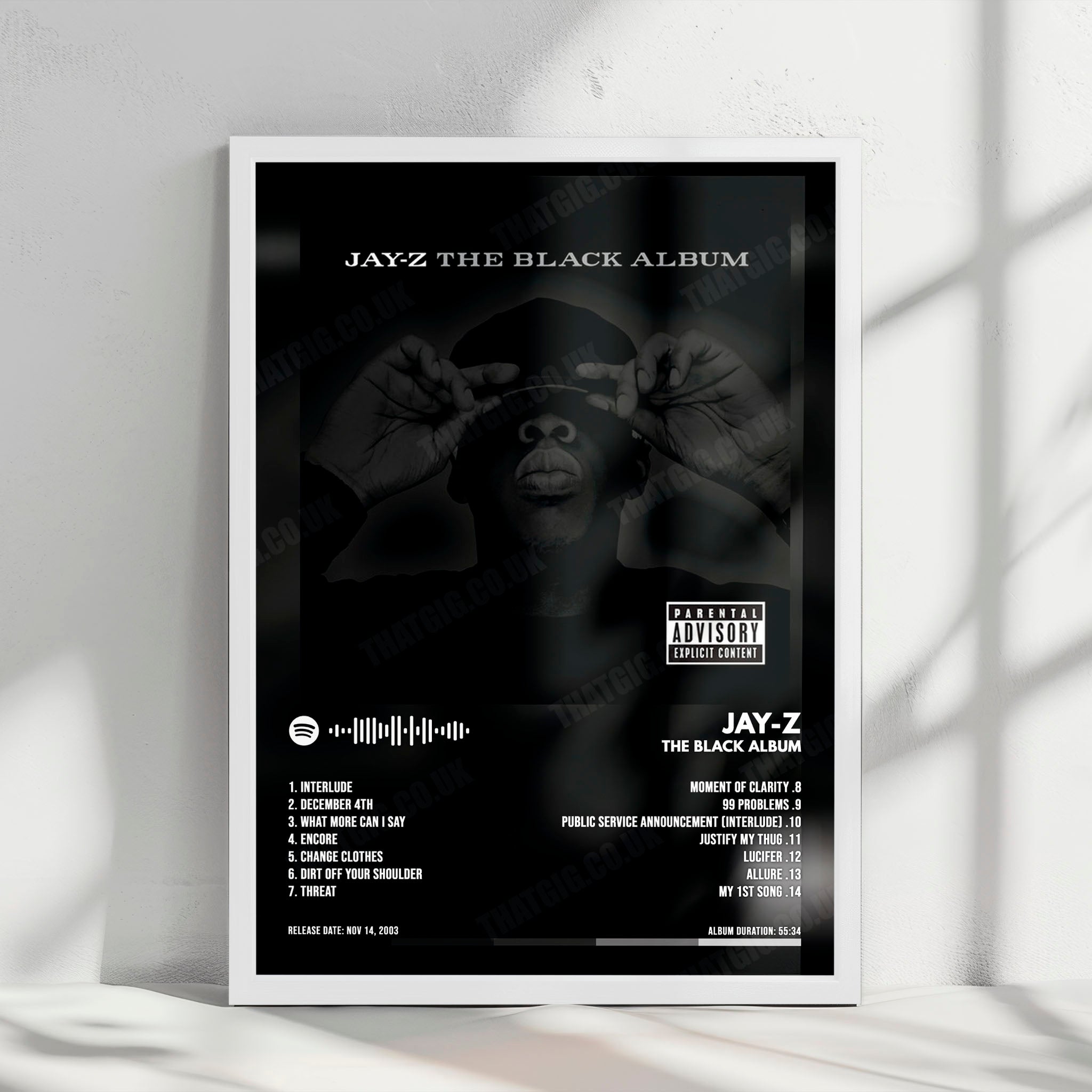 Jay-Z "The Black Album" Album Cover Poster - with Complete Tracklist