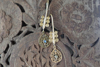 Temple Bloom Filigree Drops- Mandala-Inspired Brass Earrings with Spiral & Gem Detailing.