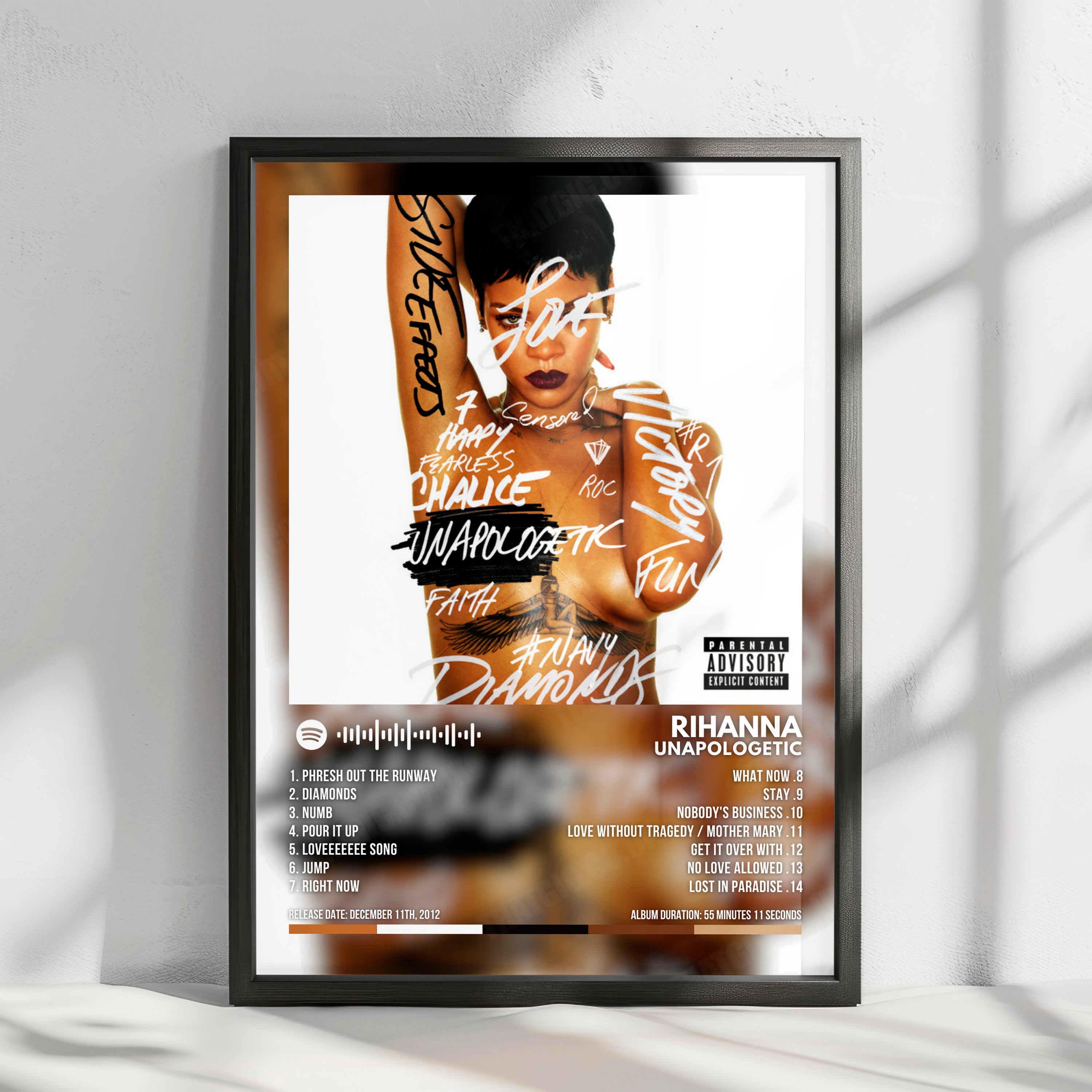 Rihanna "Unapologetic" Album Cover Poster - with Complete Tracklist