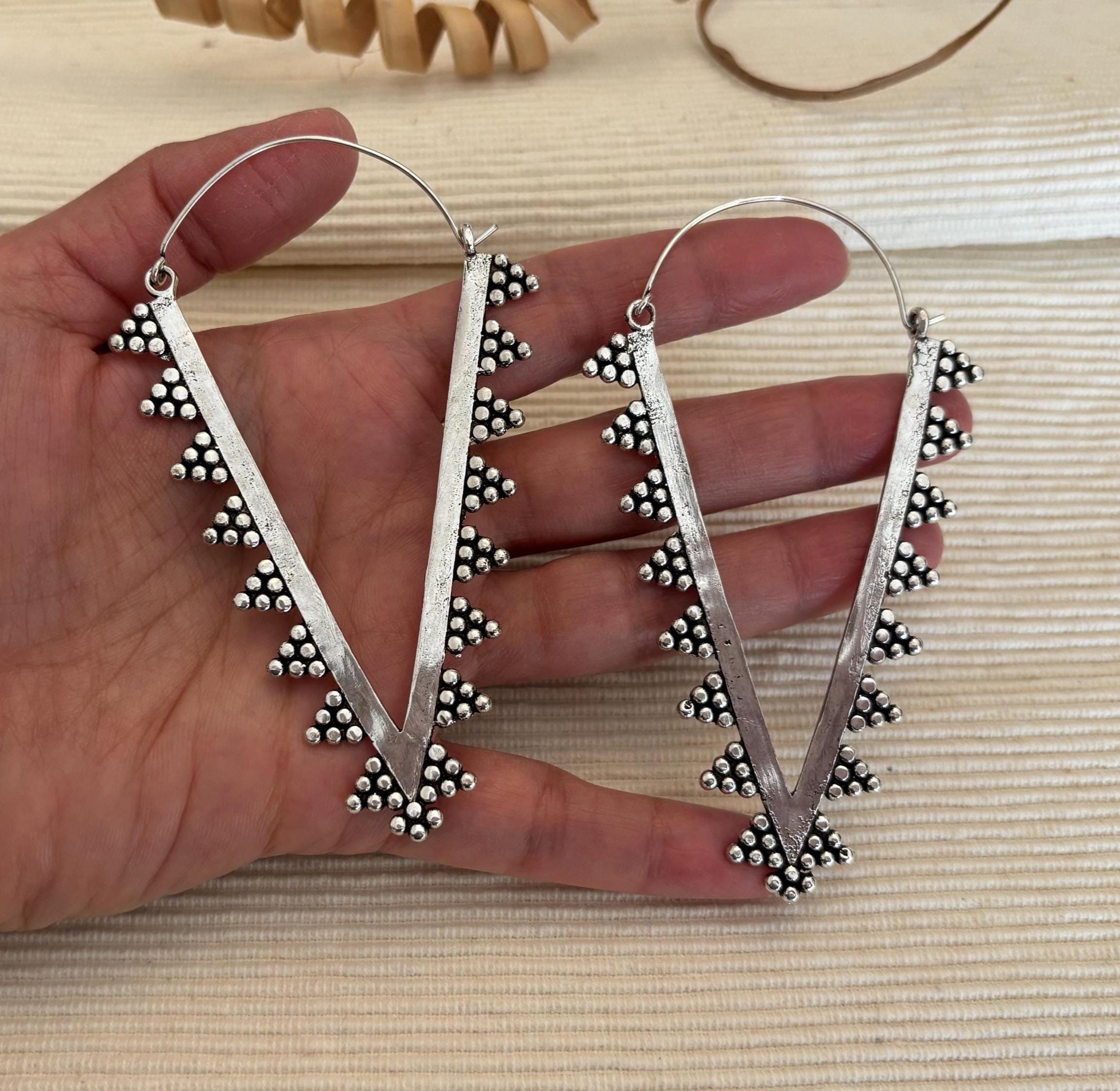 Zahara Spike Hoops - Edgy Brass Triangle Hoops with Boho Desert Vibes.