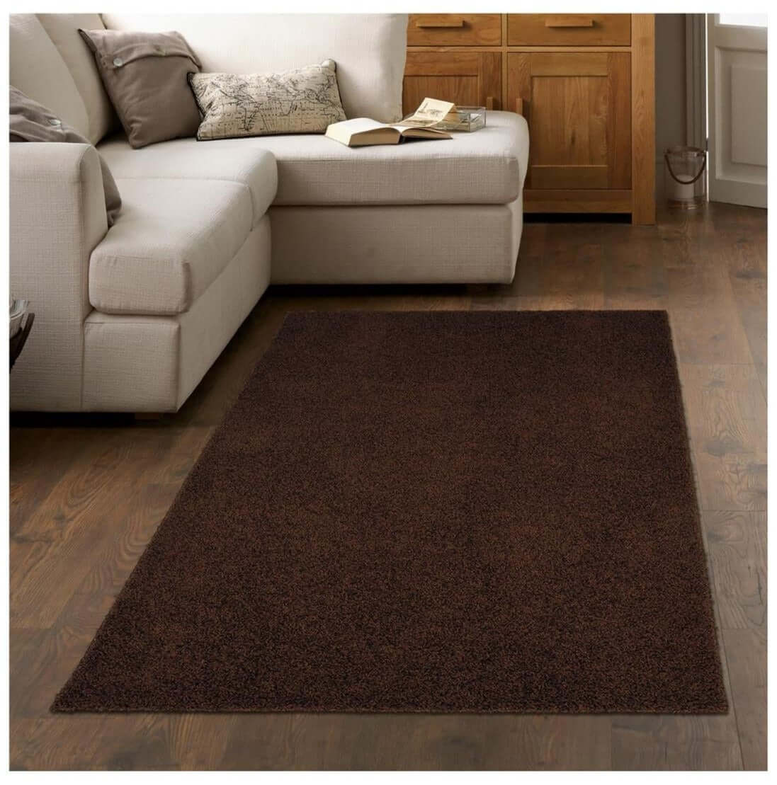 Fiji Chocolate Brown Washable Solid Shaggy Rug