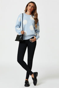 Dot Pattern Knitted Jumper In Blue
