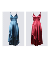 Tie Back Teal Satin Halter High Low Dress