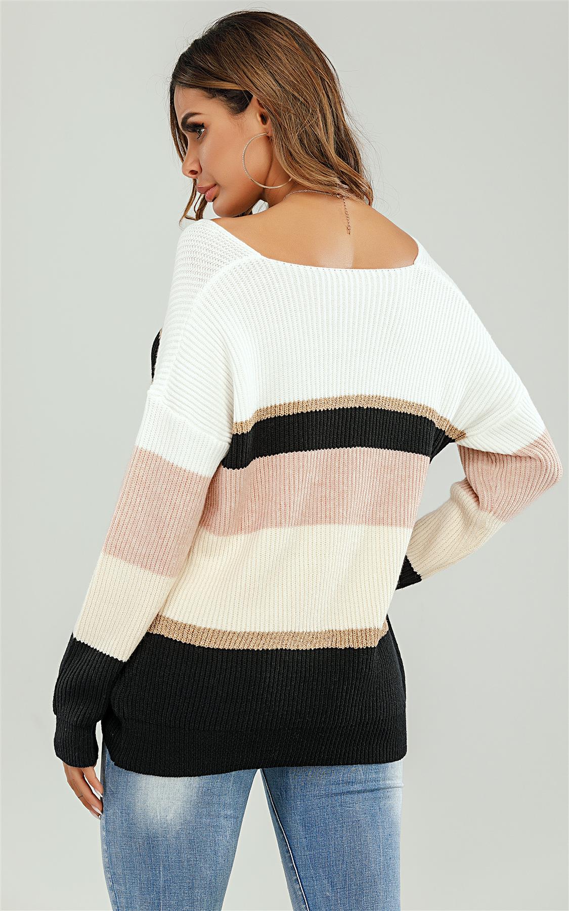 Striped Jumper In Pink & White & Golden & Beige