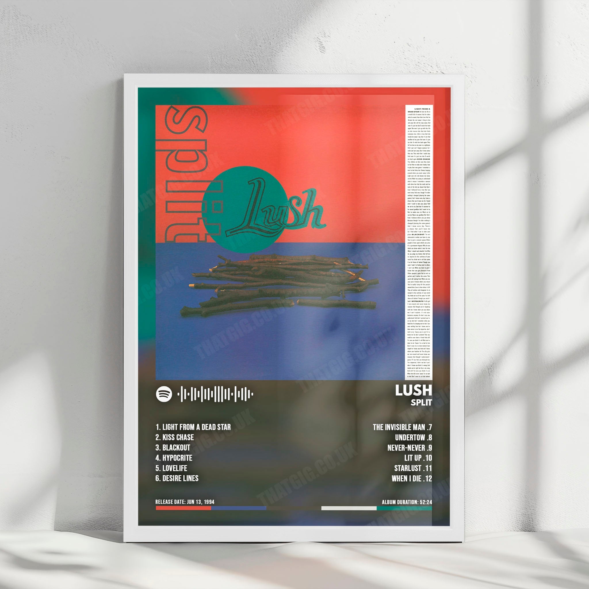 Lush "Split" Album Cover Poster - with Complete Tracklist