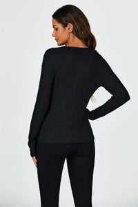 Button Down Ruched Stretch Long Sleeves Top In Black