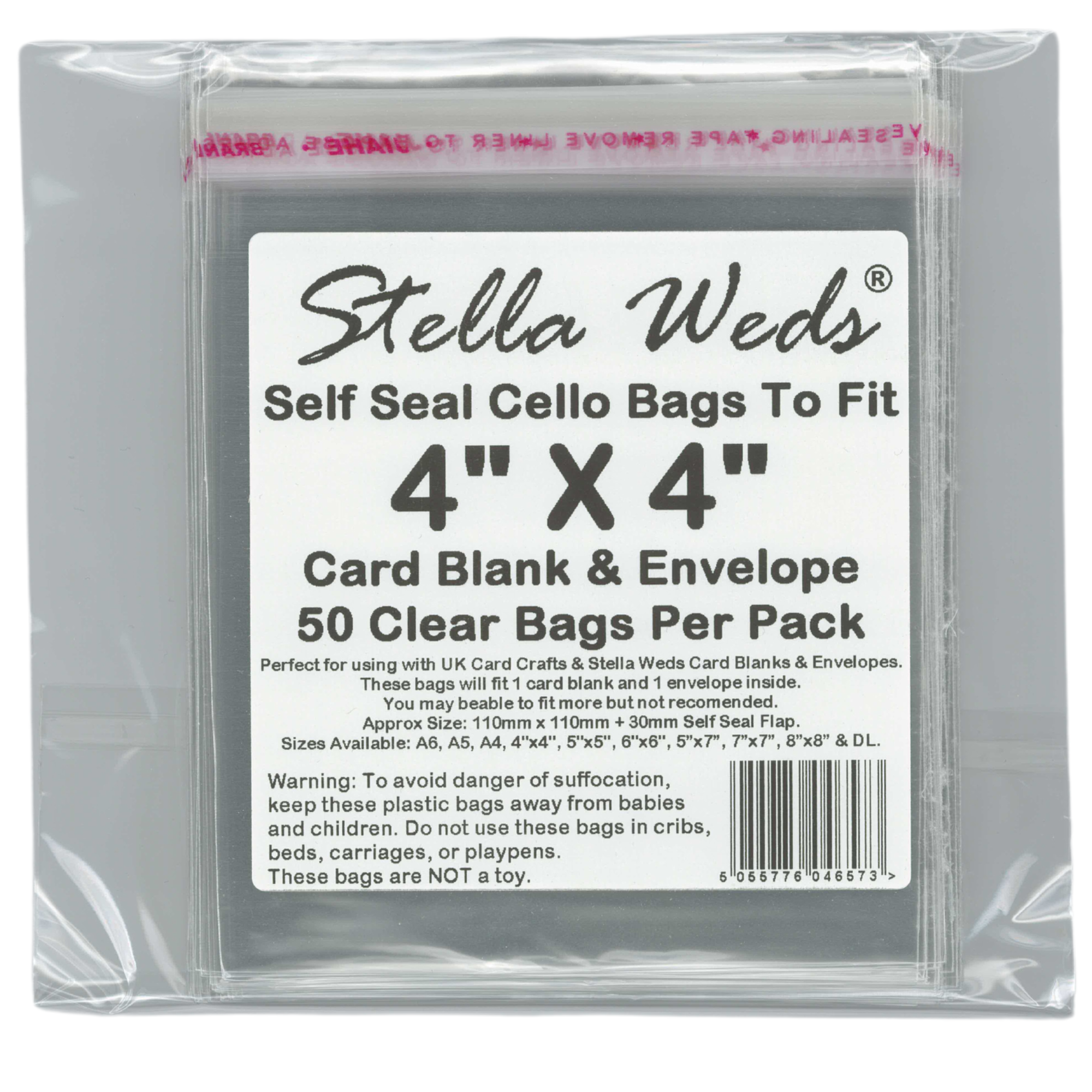 1000 x Clear Self Seal Bags To Fit 4x4 Card Blank & Envelope