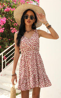 Pretty Rose Floral Print Strappy Bardot Mini Dress In Pink