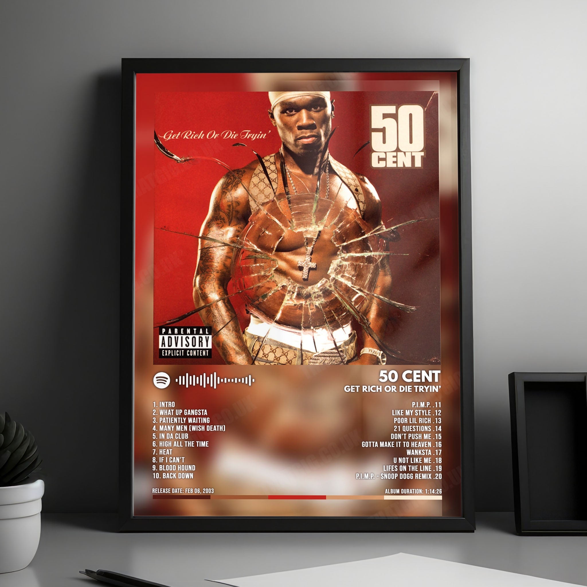 50 Cent "Get Rich or Die Tryin'" Album Cover Poster - with Complete Tracklist