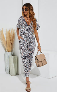 Stretch Wrap Jumpsuit With V Neck In Animal Print