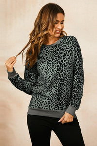 Olive Green Top In Black Animal Print