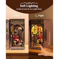 Rolife Book Nook Kits for Adults Shakespeare's Bookstore 3D Puzzles Miniature Dollhouse Models Kit for Adults to Build Bookshelf Decoration Halloween Christmas Birthday Gifts for Girls