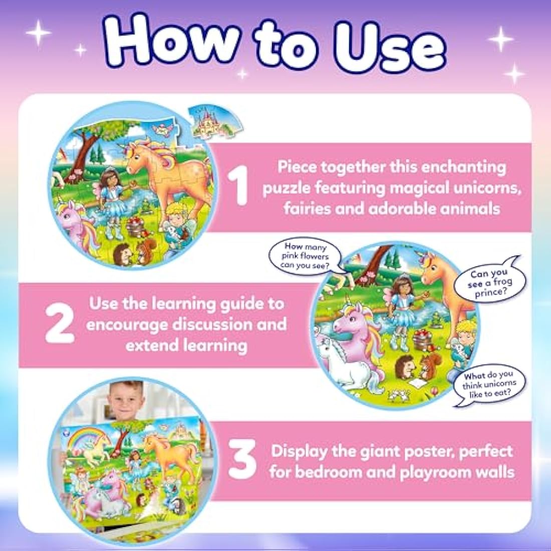 Orchard Toys Unicorn Friends Jigsaw Puzzles for Kids - 50-Piece Unicorn Puzzle for 4+ Year Olds with Giant Poster and Learning Guide - Unicorn Gifts for Girls, Boys, Toddlers, Children - Age 4-7 years