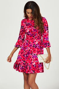 Abstract Floral Print Mini Dress In Red