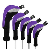 Andux 5pcs/Set Golf 460cc Driver Fairway Wood Club Head Covers Long Neck Black/Purple