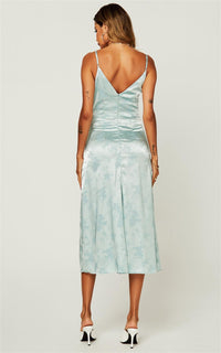 Satin Slip Cami Midi Dress In Mint Blue