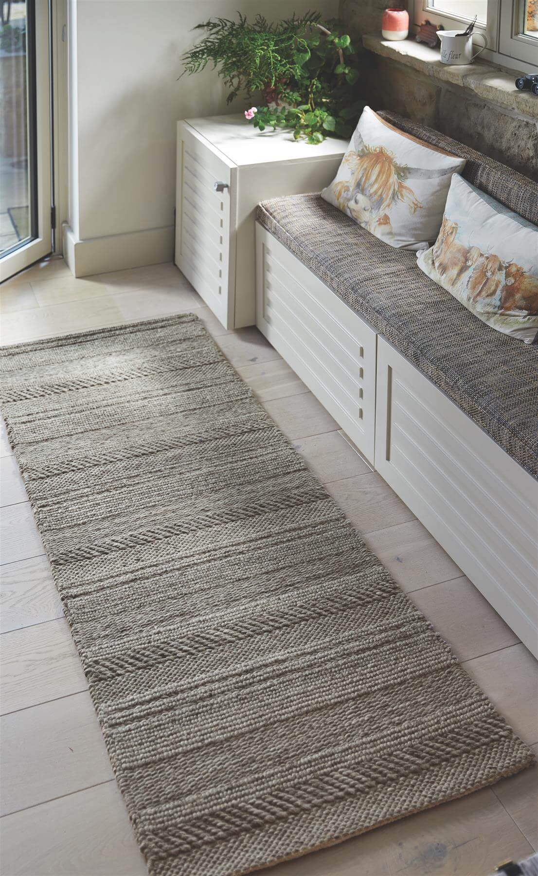 Chunky Handwoven Natural/Grey Wool Knitted Rug