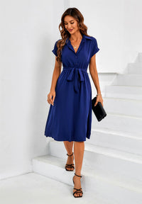 Short Sleeve Shirt Midi Dress In Navy