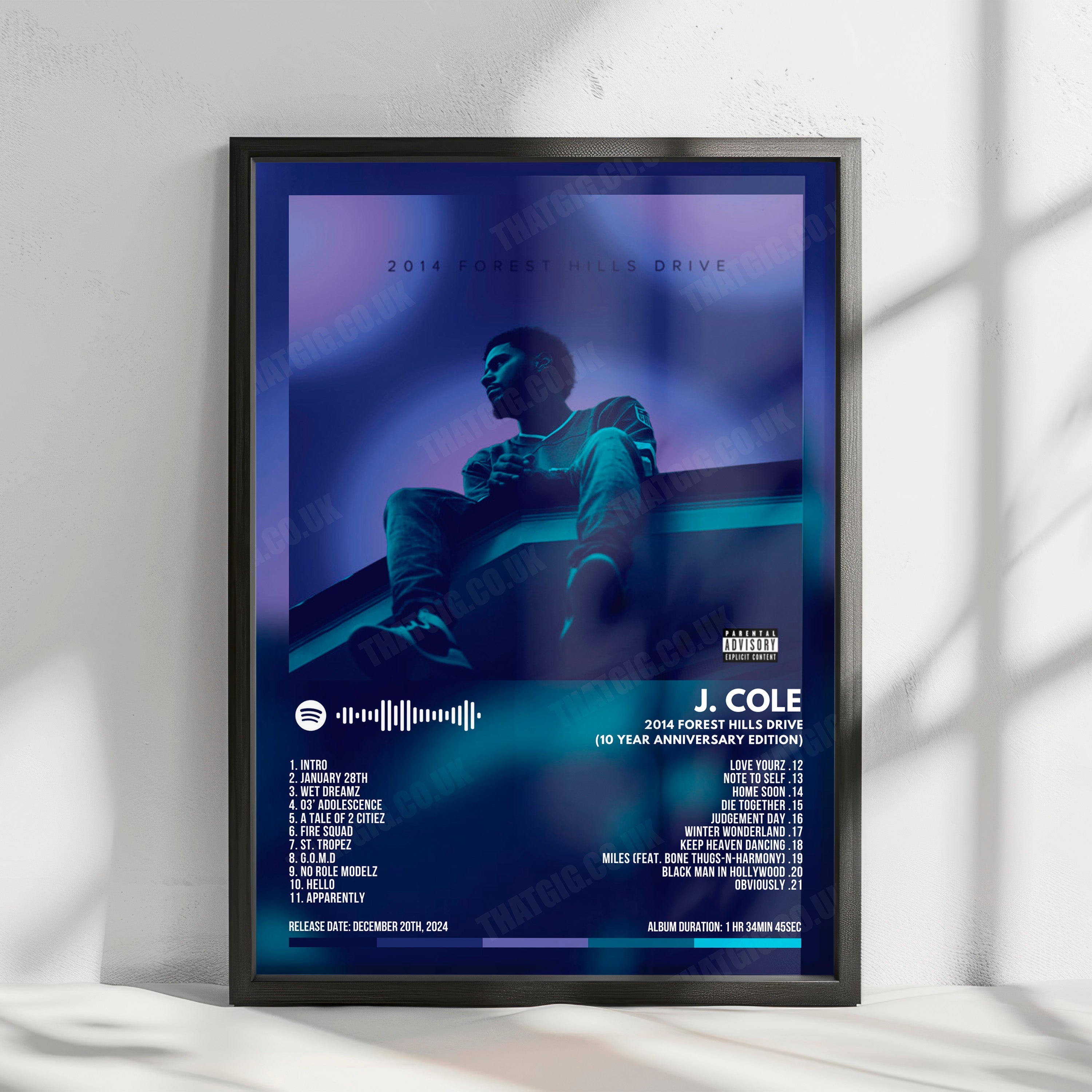 J. Cole "2014 Forest Hills Drive (10 Year Anniversary Edition)" Album Cover Poster - with Complete Tracklist