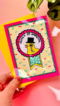 Funny Duck Quack of approval A6 Blank Greetings Card for Graduation, Well done, Engagement etc