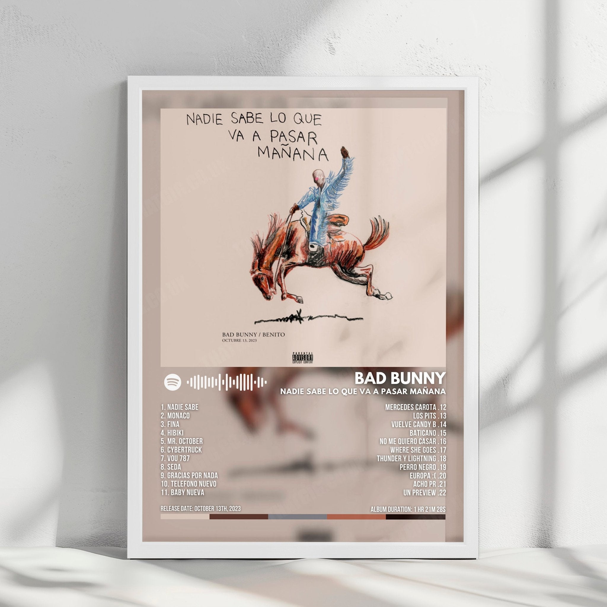 Bad Bunny "Nadie Sabe Lo Que Va a Pasar Mañana" Album Cover Poster - with Complete Tracklist
