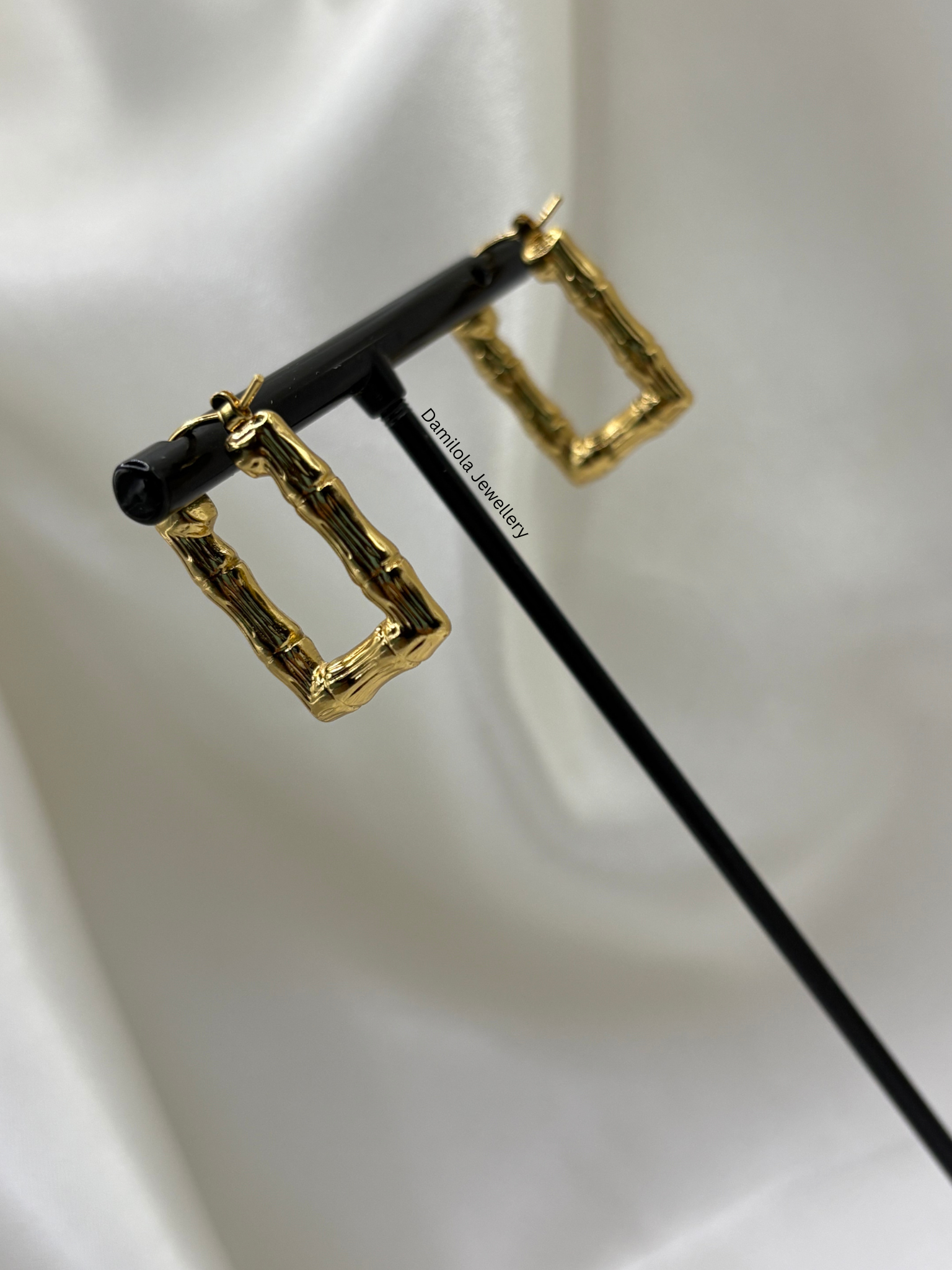 Gold ‘Brooklyn’ Bamboo Rectangle Hoops