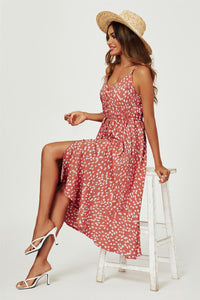 Button Down High Low Strappy Dress In Dusty Red