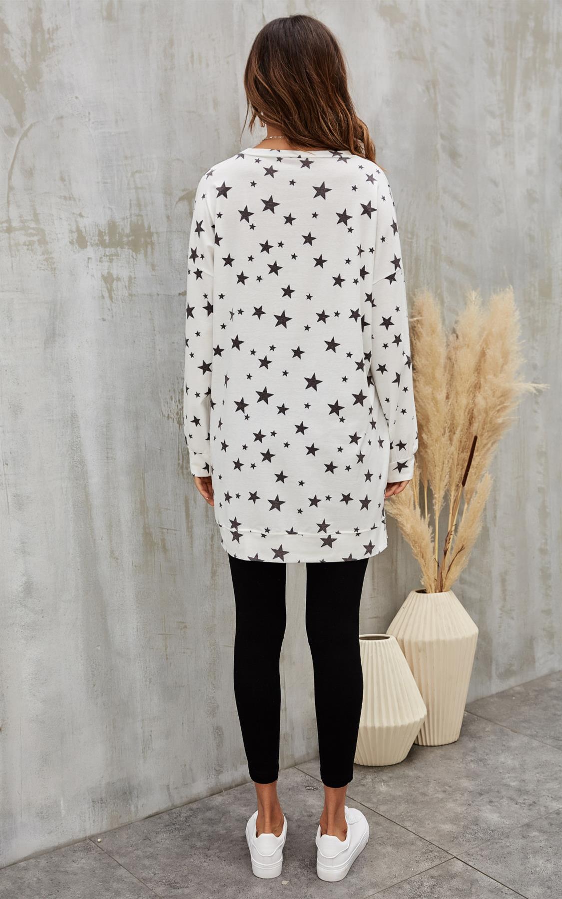 Oversized Star Print Top In White