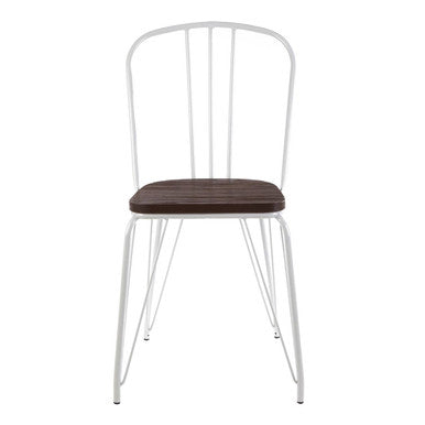 District White Metal Frame And Elm Wood Seat Chair