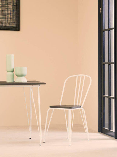 District White Metal Frame And Elm Wood Seat Chair