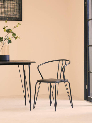 District Black Metal And Elm Wood Arm Chair