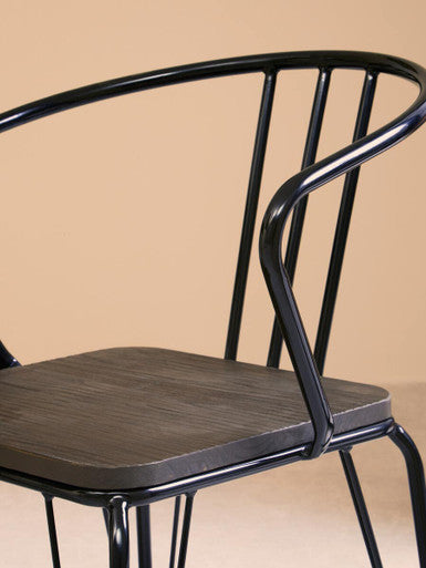 District Black Metal And Elm Wood Arm Chair