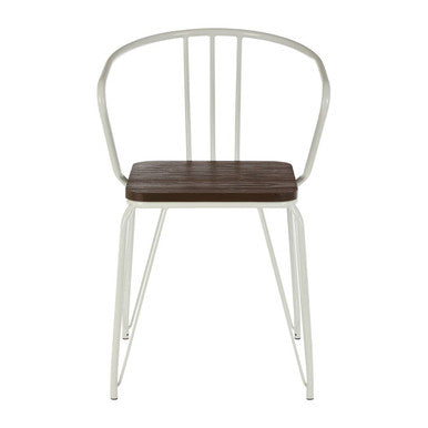 District White Metal And Elm Wood Arm Chair