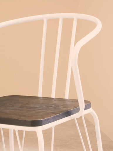 District White Metal And Elm Wood Arm Chair