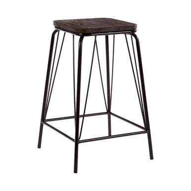 District Black Metal And Elm Wood Stool