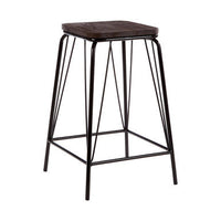 District Black Metal And Elm Wood Stool