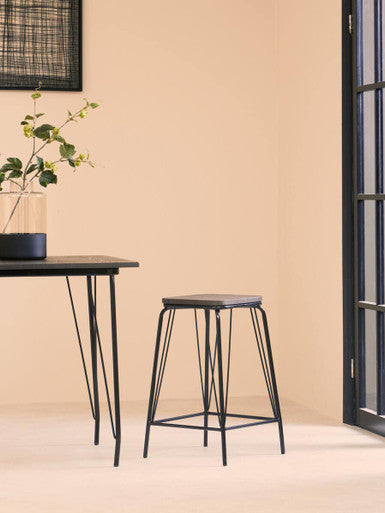 District Black Metal And Elm Wood Stool