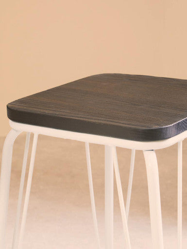 District White Metal And Elm Wood Stool