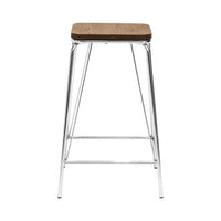 District Chrome Metal Frame And Elm Wood Seat Stool