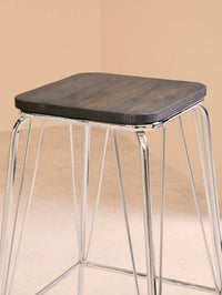 District Chrome Metal Frame And Elm Wood Seat Stool