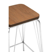 District Chrome Metal Frame And Elm Wood Seat Stool