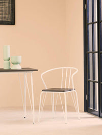 District White Metal And Elm Wood Table