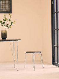 District Chrome Metal And Elm Small Wood Stool